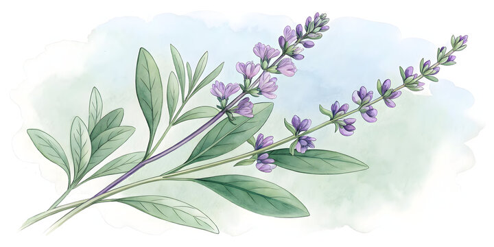 Watercolor illustration of vitex agnuscastus branch isolated on white background hand drawn botanical illustration of chaste tree, monks pepper, or vitex