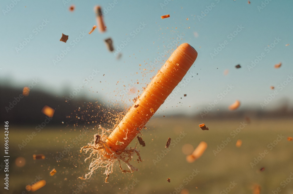Poster single carrot slice isolated against a blurred backdrop, showcasing depth of field