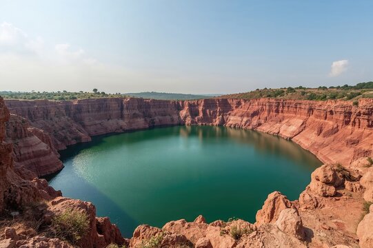 Color transformation in a saline crater lake caused by prehistoric meteor impact