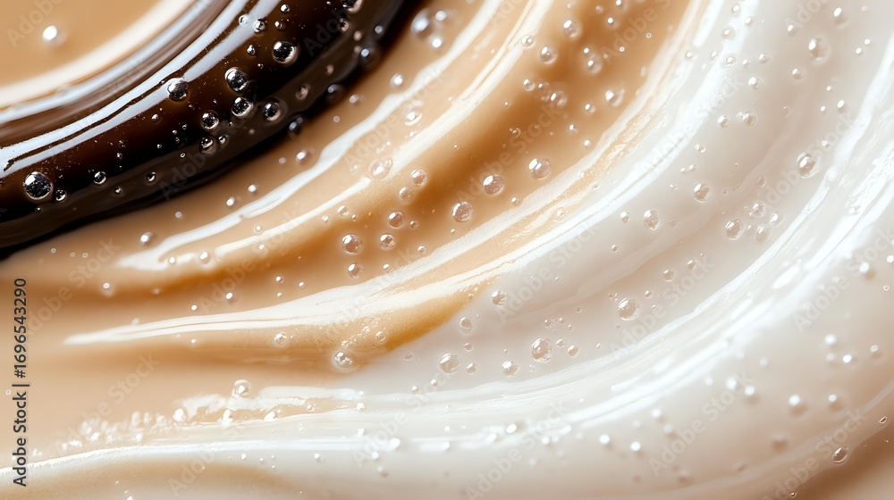 Aufkleber smooth flowing waves of caramel and cream colors with sparkling water drops create luxurious abstrac