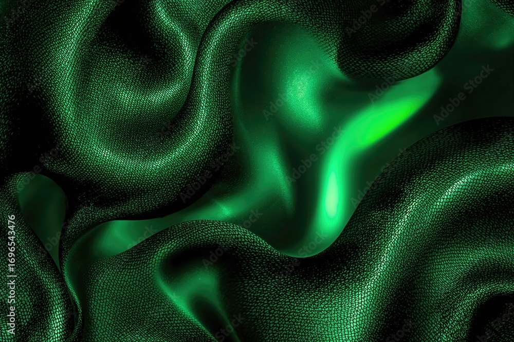 Poster abstract green gradient with light black holographic mesh and wavy texture background