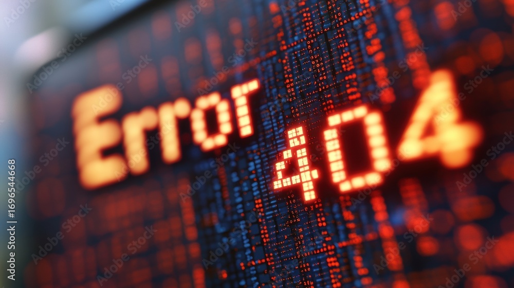 Fototapete digital display showing error 404 message in bright red on dark background