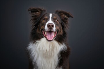 Fototapeta premium Happy Border Collie Close-Up with Training Theme from Elevated Perspective