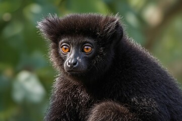 Obraz premium Black male lemur Eulemur macaco species from an island habitat