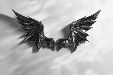 Obraz premium Isolated metallic demon wings against a white backdrop