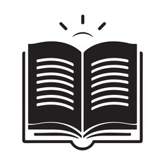 Open Book with Light Rays Black and White Icon