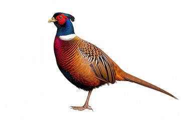 Isolated Ring-necked Pheasant on White Background with Space for Text. Bright Bird Ideal for Wildlife Art, Nature Prints, and Outdoor Graphic Designs. PNG Format