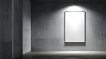 Empty framed canvas displayed on a textured concrete wall, illuminated by a spotlight, creates a modern, minimalist display.