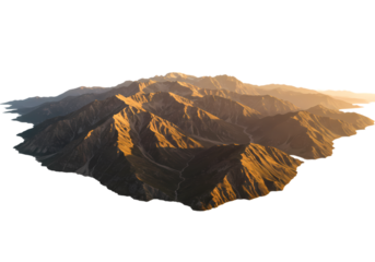 Aerial View of Mountain Range at Sunset isolated on transparent background