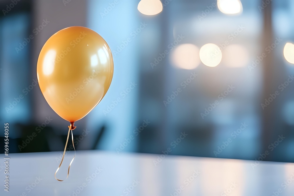Poster golden balloon floating against blurred bokeh background with soft lighting creates festive celebrat