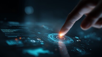 Digitalisierung - Finger berührt digitale Oberfläche Visualisierung