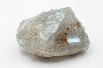 Close-up of galena mineral phosphate stone with geometric metal texture on a white surface