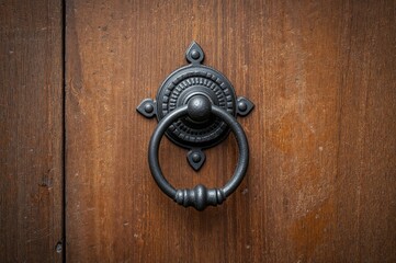 Obraz premium Wooden door adorned with a metal knocker