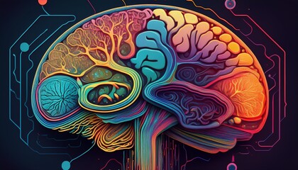 the image shows a brain scan with various colors and patterns