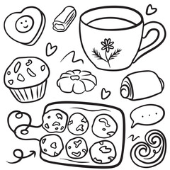 Doodle Style Bakery Set with Pastries, Bread, Cakes and Sweets