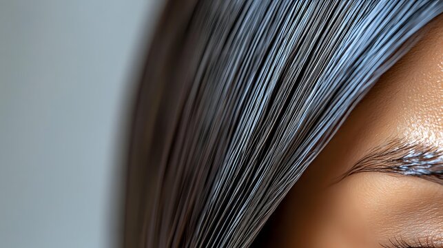 Close up view of mature Asian woman with long straight silver gray hair showing natural aging process and graceful transition to gray strands.
