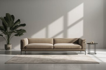 Contemporary lounge area featuring a sofa, created with AI generation tools