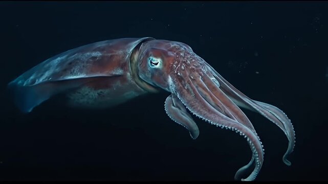 Majestic Squid Gliding Through The Dark Ocean Depths.