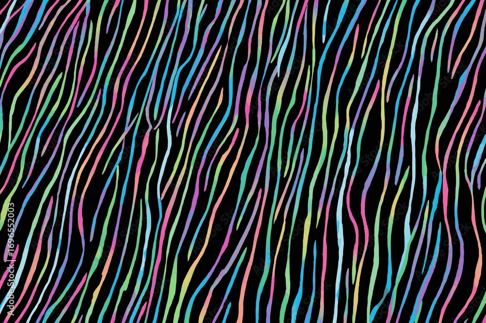 Poster vibrant abstract zebra design with glowing lines on a dark base. multicolor striped seamless backgro