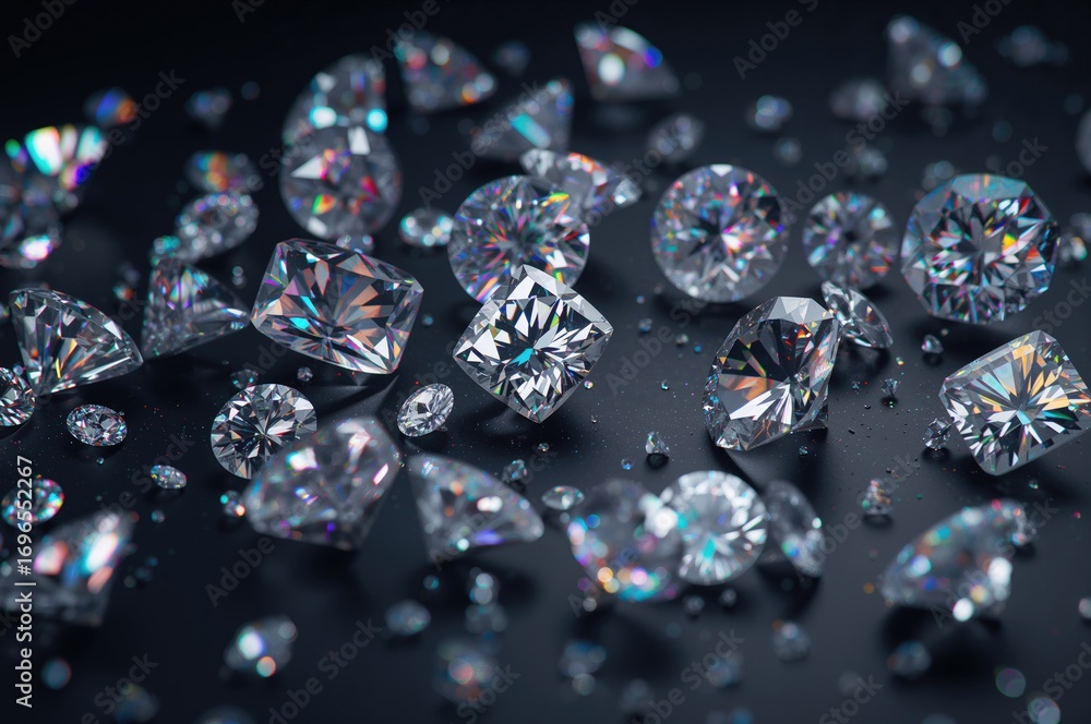 Poster numerous sparkling gems scattered across a backdrop