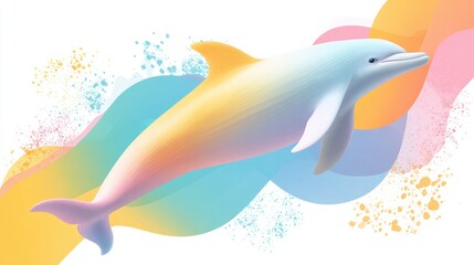 Colorful Digital Illustration of a Dolphin with Abstract Splash and Rainbow Background