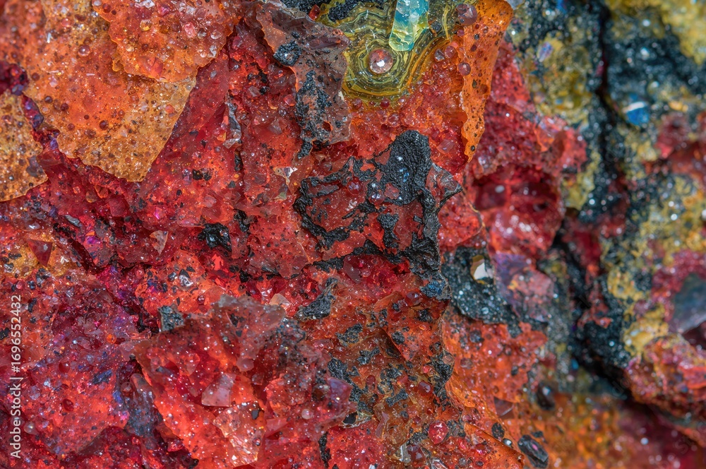 Poster close-up view of textured surfaces on various colorful semi-precious gems