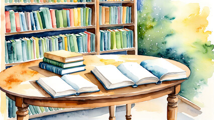 Library Table with Books