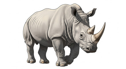 Fototapeta premium Detailed Illustration of a White Rhinoceros Standing on an Isolated transparent background