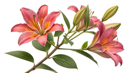 Fototapeta premium Closeup shot of a beautiful pink lily isolated on transparent background, showcasing its delicate petals and vibrant colors