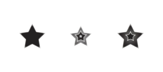 Black and white star shapes in white circles on a black background with varying levels of detail