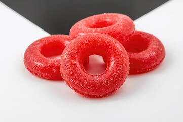 Delicious circular jelly candies isolated on a plain background.
