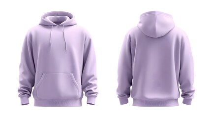 Blank lavender hoodie mockup, front and back views displayed