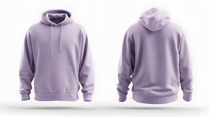 Blank lavender hoodie mockup, front and back views displayed