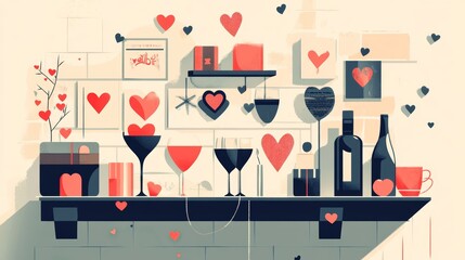 Romantic Valentine's Day Still Life: A Shelf of Love