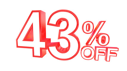 3d 43 percent off text with solid white and red metal outline effects isolated on a transparent background. 3d elements for graphic design.