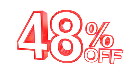 3d 48 percent off text with solid white and red metal outline effects isolated on a transparent background. 3d elements for graphic design.