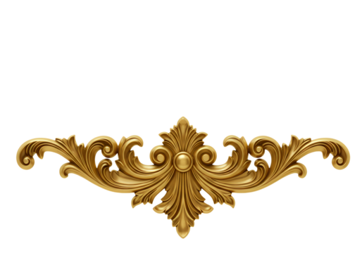 Gold Ornate Leaf and Scroll Design Element isolated on transparent background