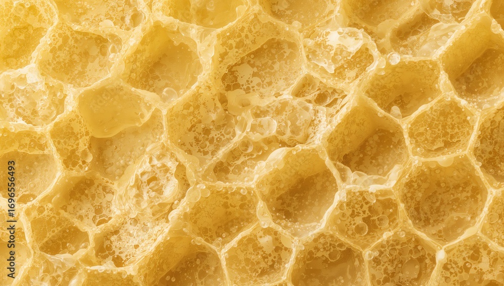 Poster close-up view of soap foam bubbles with natural texture and hexagonal patterns