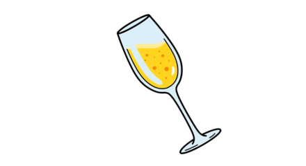 Sparkling wine flute glass with bubbles cartoon illustration celebration drink beverage alcohol party time on transparent background