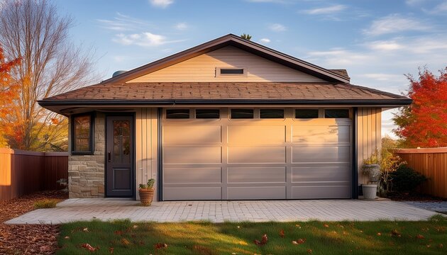a cozy detached garage converted into a small separate dwelling unit on a suburban property showcasing the concept of accessory dwelling units and flexible living spaces