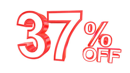 3d 37 percent off text with solid white and red metal outline effects isolated on a transparent background. 3d elements for graphic design.
