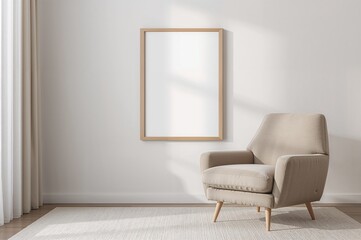 3D rendering of a cozy armchair setup with a frame in a living space