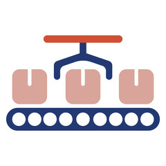 conveyor belt icon with boxes, factory, on a white background, vector illustration