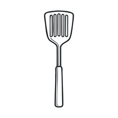 Kitchen tool for flipping and serving food during cooking activities. Vector line illustration
