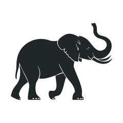 Obraz premium Black silhouette of an elephant walking gracefully in nature. Vector line illustration