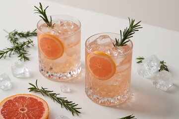 Refreshing Detox Beverage with Citrus and Herbs in Two Glasses