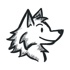 Friendly wolf character design for childrens storytelling projects. Vector hand drawn illustration