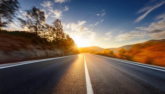 asphalt road captured in motion blur showcases the dynamic beauty of an asphalt road illuminated by sunlight highlighting the captivating essence of an asphalt road scene