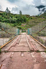 View of the Puente Inca ( Inca bridge) over the Urubamba River in Ollantaytambo, Sacred Valley of Peru