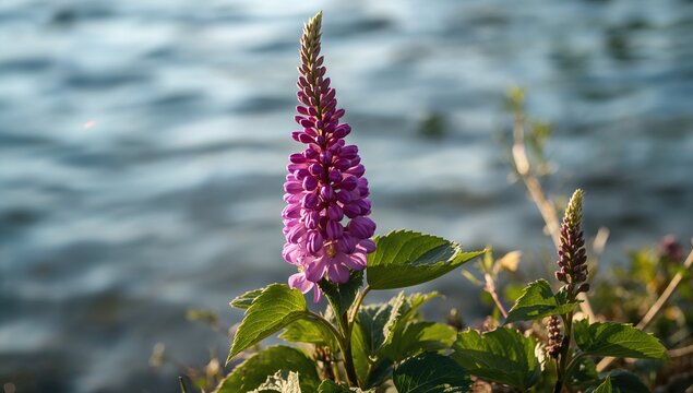 Purple flowers and leaves of the Gorgon plant